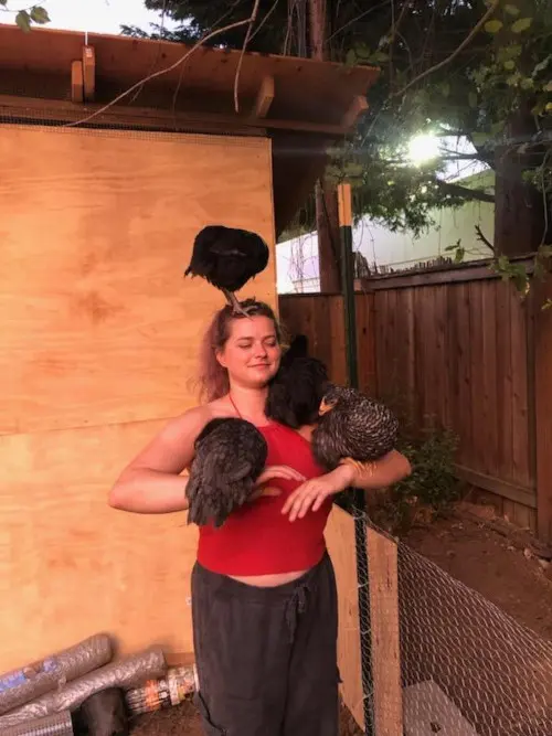 Lauren with chickens